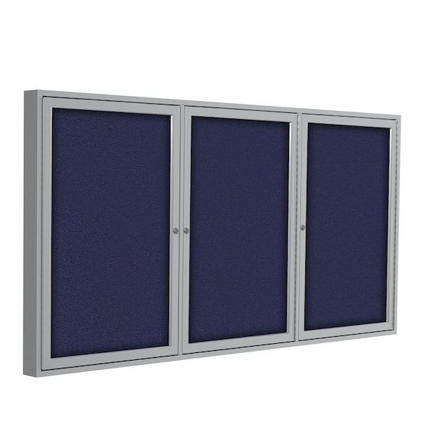 Ghent Enclosed Bulletin Board, 3 Door, Fabric, 3 ft H x 6 ft W, Blue PA33672F-93 - main